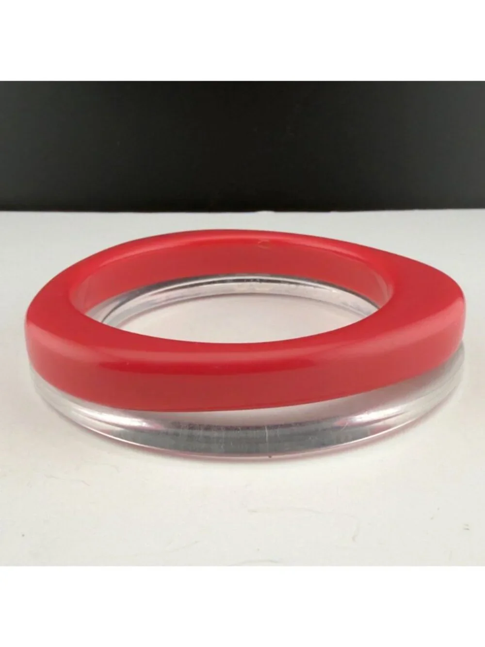Vintage Acrylic Bangle Bracelet Set Pink Clear Chunky Stackable